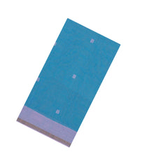 Sky Blue Handwoven Bengal Cotton Saree With Floral Buttas-BG1490