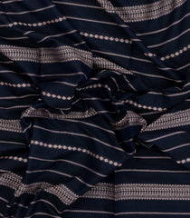 Midnight Blue Woven Bengal Cotton Saree With Stripes & Contrast Border-BG1886