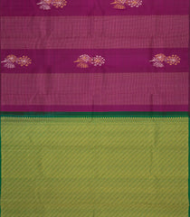 Magenta Handloom Kanchipuram Silk Saree With Stripes & Floral Motifs-KA14094