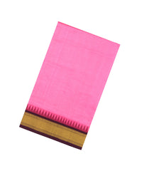 BubbleGum Pink Handloom Korvai Silk Cotton Saree With Contrast Temple Border-SC4970
