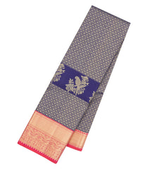 Navy Blue Handloom Kanchipuram Silk Saree With Zari Floral Motifs-KA16191