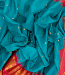 Sky Blue Handloom Gadwal Silk Cotton Saree With Checks & Contrast Border-GA0251