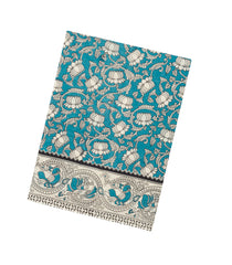 Cyan Printed Kalamkari Cotton Saree-KAL1263