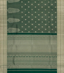 Bottle Green Handloom Kanchipuram Silk Saree With Floral Motifs-KA15083