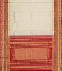 Cream Handloom Korvai Kanchipuram Silk Saree With Zari Checks-KA15408