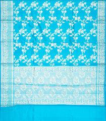 Turquoise Woven Dupion Silk Saree With Floral Jaal Motifs-DS0520