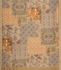 Beige Printed Chanderi Cotton Saree With Floral Motifs-CC1718