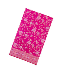Hot Pink Handloom Banarasi Tanchoi Silk Saree With Meena Floral Motifs-BE1850