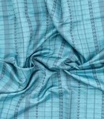 Turquoise Printed Kora Soft Silk Saree With Checks & Contrast Pallu-SO4732