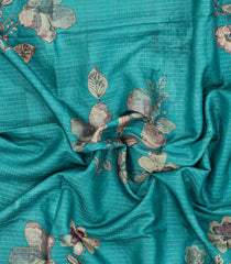 Cyan Printed Synthetic Tussar Saree With Stripes-BL5379