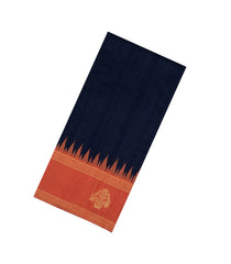 Midnight Blue Woven Tussar Silk Saree With Contrast Temple Border-TU3252