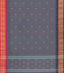 Grey Woven Chettinad Cotton Saree With Contrast Border-CN1856