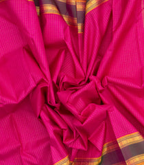 Hot Pink Handloom Kanchipuram Silk Saree With Zari Checks-KA12908