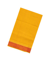 Mustard Handloom Silk Cotton Saree With Checks & Contrast Border-SC4746
