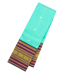 Turquoise Handloom Korvai Kanchipuram Silk Saree With Zari Buttas-KA16375