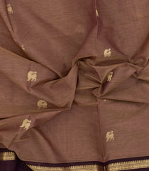 Dark Beige Handloom Silk Cotton Saree With Buttas-SC4311