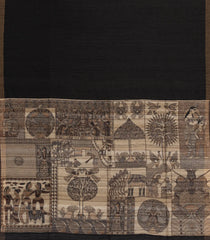 Black Handloom Tussar Silk Saree With Printed Pallu-TU3199