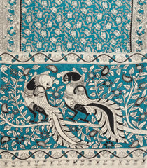 Cyan Printed Kalamkari Cotton Saree-KAL1263