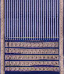 Navy & Steel Blue Handloom Soft Silk Cotton Saree With Stripes-SC4570