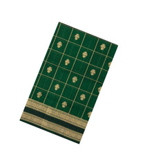 Dark Green Handloom Kanchi Cotton Saree With Silk Border-KC1803