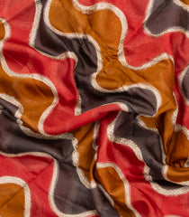 Red & Rust  Printed Chanderi Cotton Saree With Zari Border-CC1475