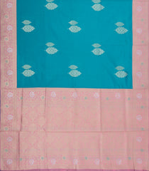 Cyan Woven Blended Aura Saree With Zari Stripes & Zari Border-BL5817