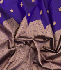 Violet Handloom Korvai Kanchipuram Rising Border Silk Saree With Vanki Stripes-KA16675