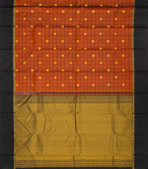 Rust Handloom Kanchipuram Korvai Silk Saree With Checks & Buttas