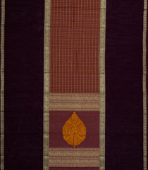 Brown Handloom Muppagam Kanchi Cotton Saree With Checks-KC1597