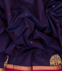 Violet Handloom Kanchi Cotton Saree With Yazhi Buttas