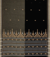 Black Handloom Bengal Cotton Saree With Stirpes & Floral Buttas-BG1693
