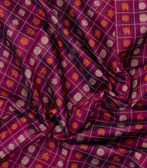 Magenta Handloom Silk Cotton Saree With Checks-SC4282