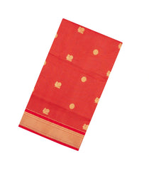 Red Handloom Soft Silk Cotton Saree With Zari Checks & Buttas-SC4585
