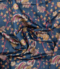 Dark Grey Handloom Tussar Silk Saree With Printed Motifs-TU3435