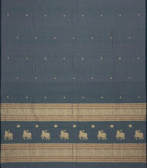 Grey Handloom Kanchi Cotton Saree With Lotus Buttas-KC1584