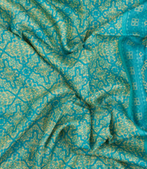 Turquoise Printed Silk Saree With Floral Motifs & Contrast Border-PS0783