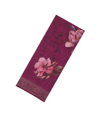 Burgundy Printed Synthetic Tussar With Contrast Zari Border-SY0298