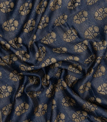 Dark Grey Printed Chanderi Cotton Saree With Checks & Floral Motifs-CC1618