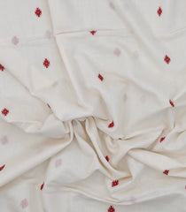 White Handloom Bengal Cotton Saree With Diamond Buttas-BG1573