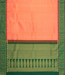 Peach Handloom Korvai Kanchipuram Silk Saree With Contrast Temple Border-KA15814