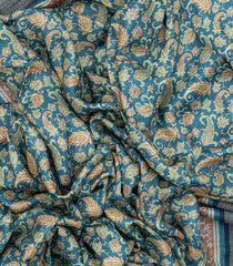 Blue Woven Silk Saree With Pritned Paisley Motifs-PS0556