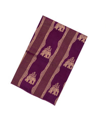 Dark Purple Woven Blended Viscose Saree With Stripes & Elephant Buttas-BL4992