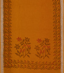 Turmeric Yellow Printed Synthetics Linen Saree With Floral Motifs-BL5234