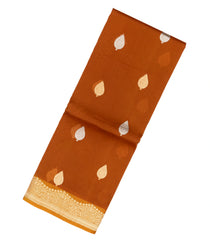 Rust Handloom Banarasi Organza Silk Saree With Floral Buttas-BE1713