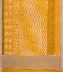 Mustard Printed Chanderi Cotton Saree With Floral Motifs-CC1731