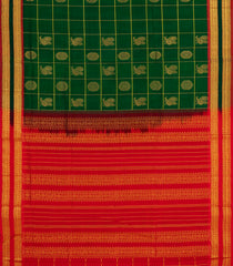 Dark Green Handloom Silk Cotton Saree With Checks & Buttas-SC3934