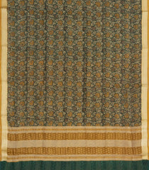Dark Green Printed Chanderi Cotton Saree With Checks & Floral Motifs-CC1614
