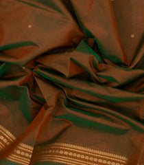 Dark Olive Handloom Silk Cotton Saree With Annam Buttas-SC3970