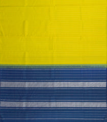 Neon Green Handloom Kanchipuram Silk Saree With Stripes & Contrast Pallu-KA14012