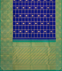 Blue Handloom Korvai Kanchipuram Silk Saree With Zari Checks & Buttas-KA16785
